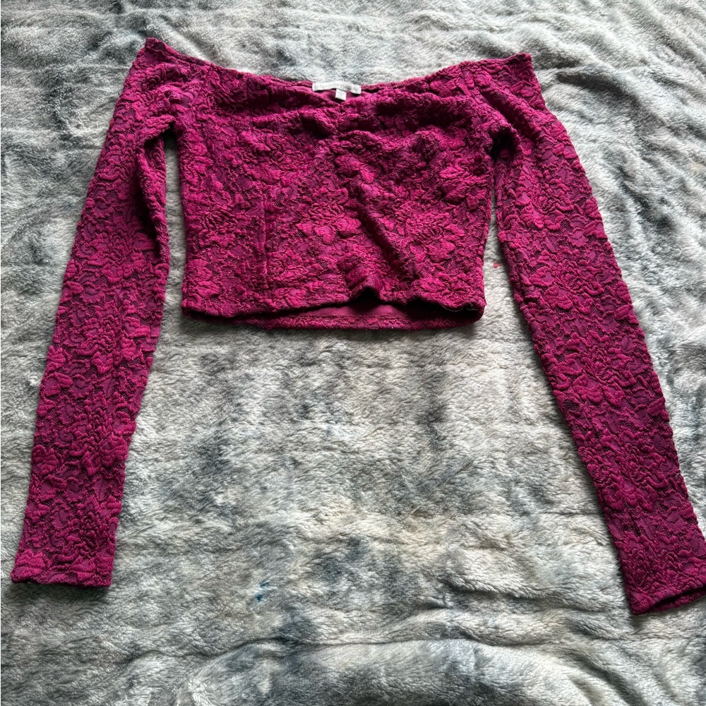 Charlotte Russe Lace Off-Shoulder Crop Top - Pink